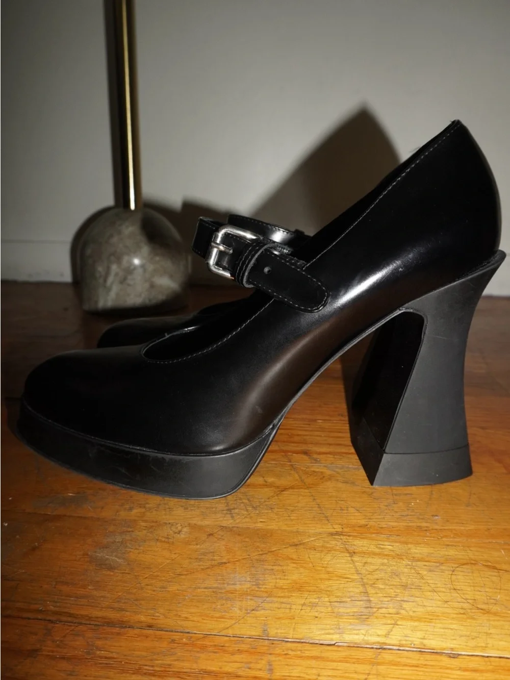 Agl Black Leather Mary Jane Platform Pumps